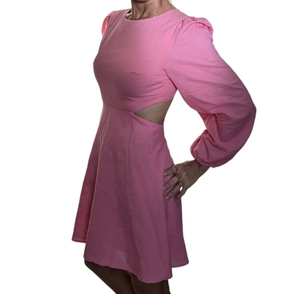 All About May Fairy Linen Cotton Pink Cutout Back Mini Glam Party Dress Size 4 - Picture 1 of 14